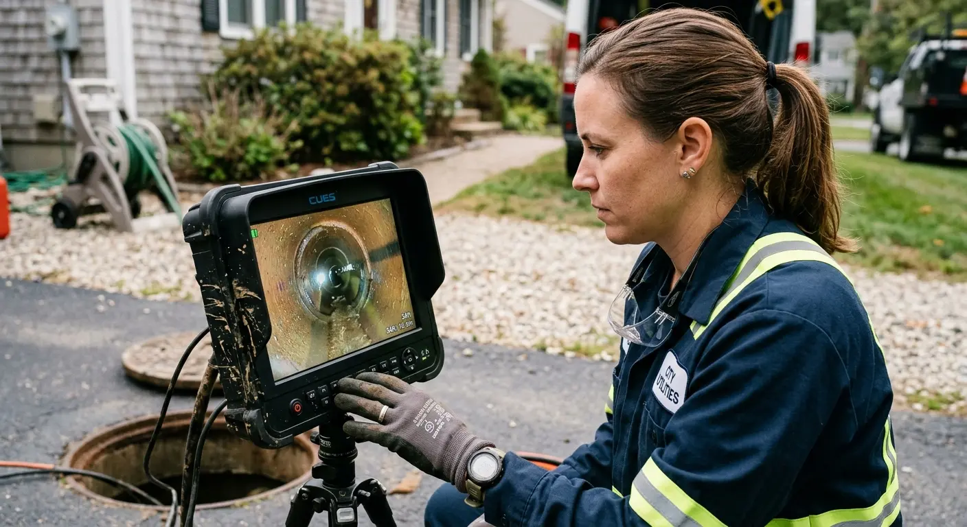 Technician reviewing sewer camera inspection footage in Cherokee Village